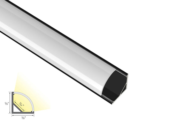 Cross section view of aluminum channel round corner-S YD 1002 black channel with milky diffuser, showing its dimension and light glowing directions.