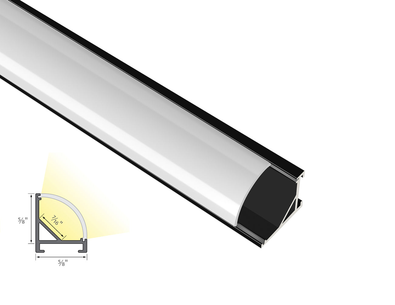 ROUND CORNER-S-SL - GLQ 1619 Black Aluminum Channel + Milky Diffuser - 94"