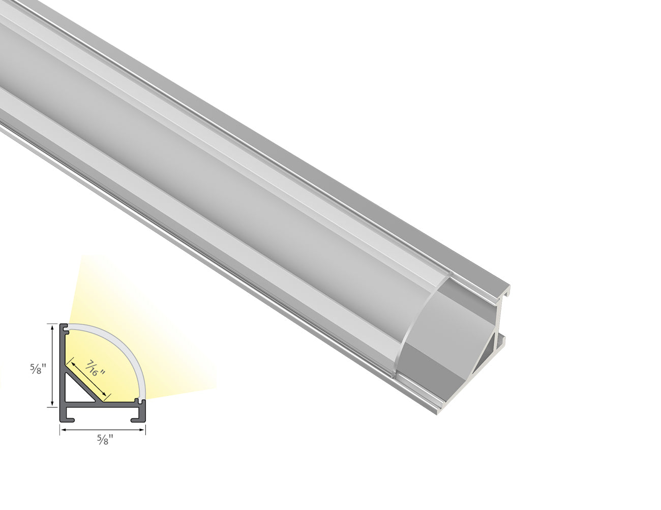 ROUND CORNER-S-SL - GLQ 1619 Silver Aluminum Channel + Clear Diffuser - 94"