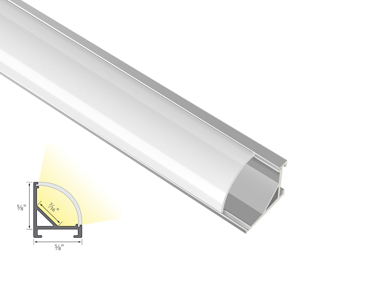 ROUND CORNER-S-SL - GLQ 1619 Silver Aluminum Channel + Milky Diffuser - 94"