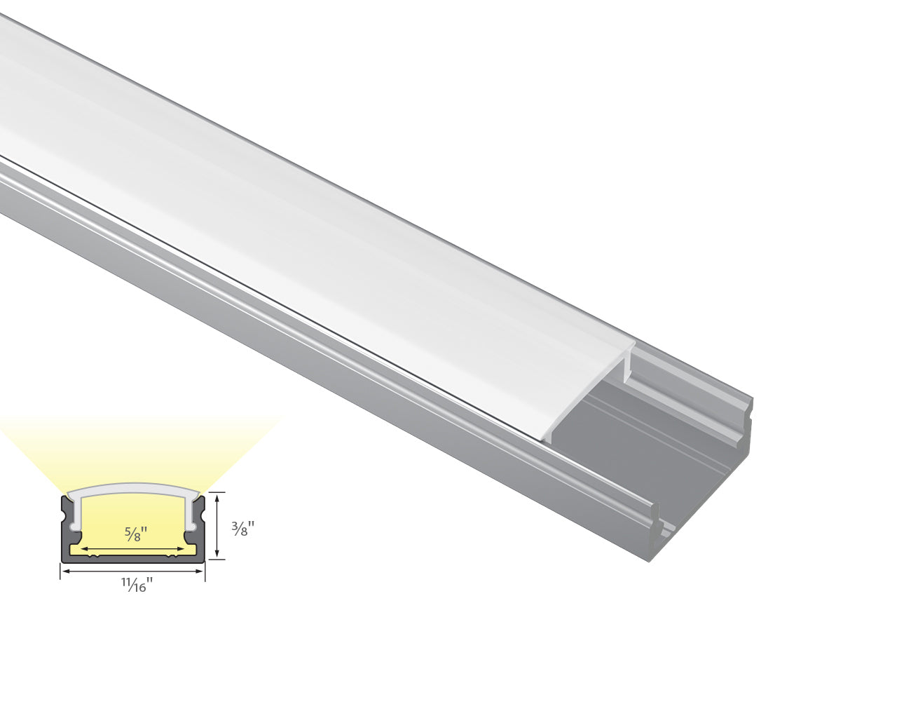 SLIM FLAT - GLQ 1709 Silver Aluminum Channel + Milky Diffuser -94"