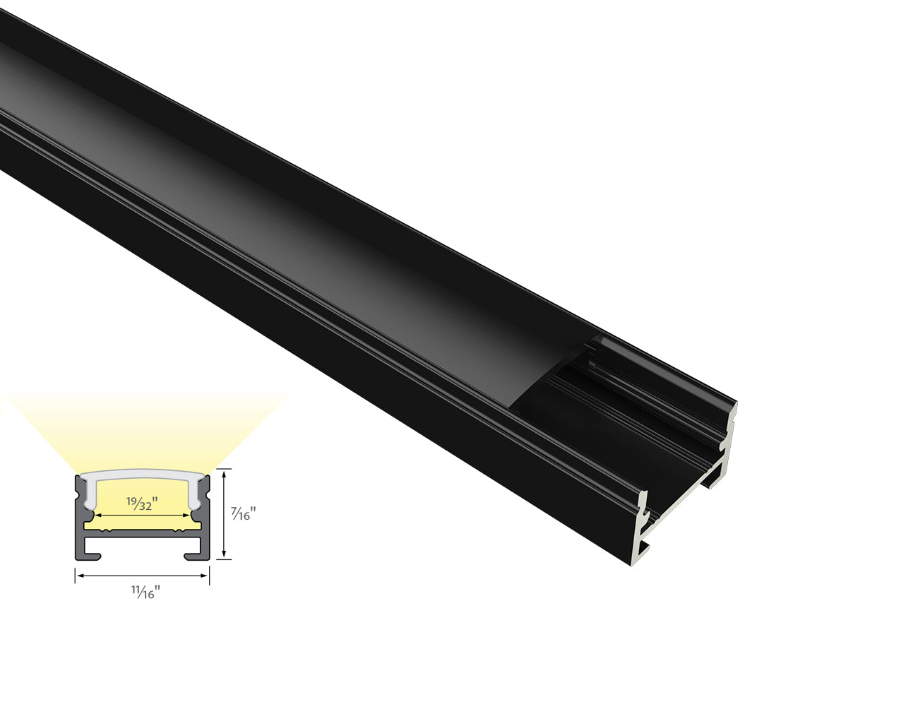 SLIM FLAT-SL - GLQ 1711 Black Aluminum Channel + Black Diffuser - 94"