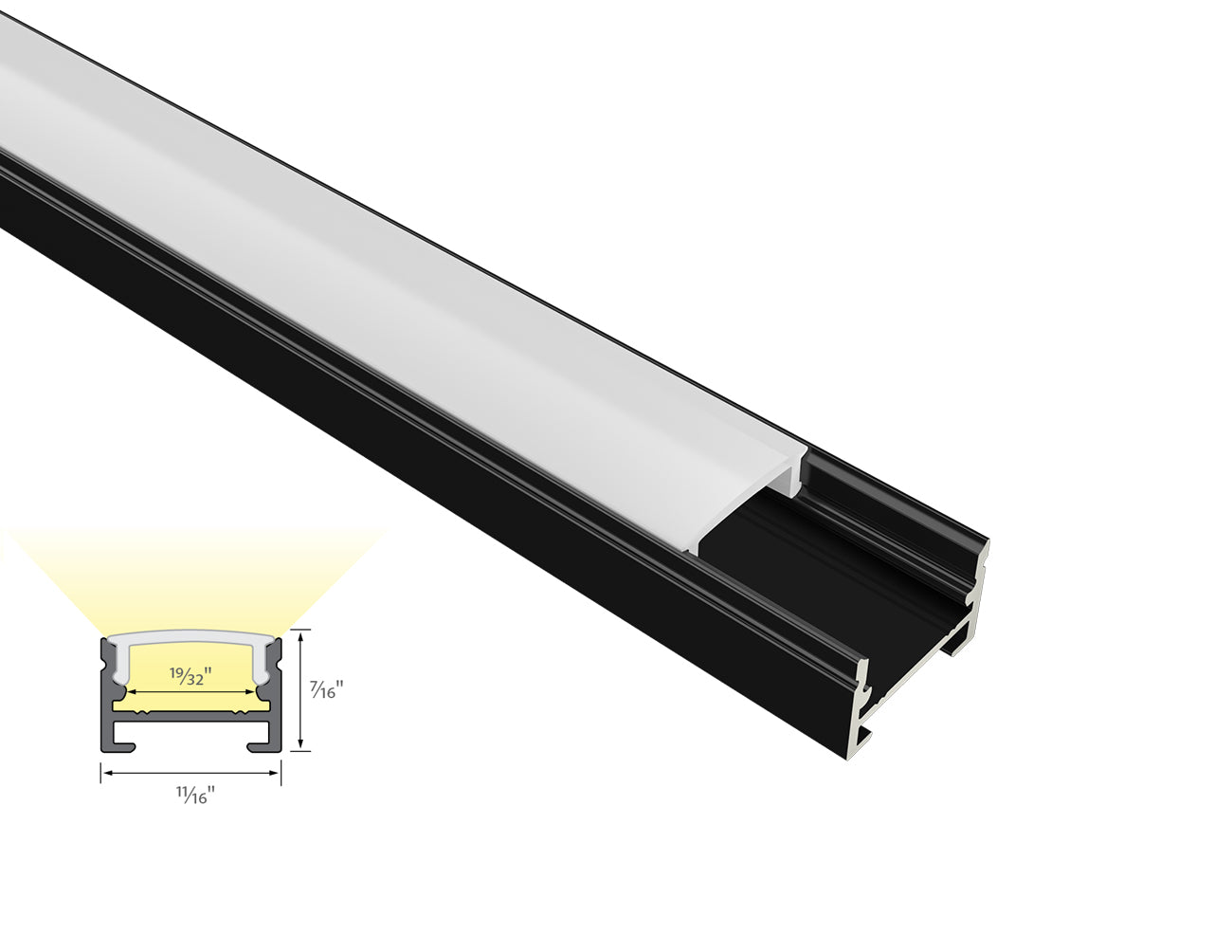 SLIM FLAT-SL - GLQ 1711 Black Aluminum Channel + Milky Diffuser - 94"