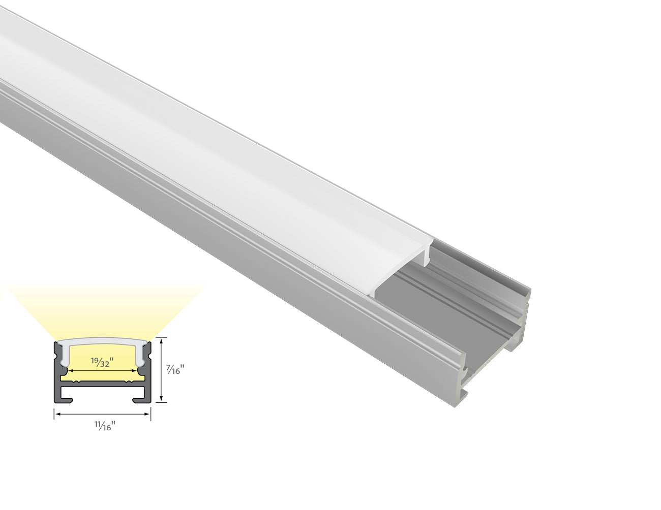 SLIM FLAT-SL - GLQ 1711 Silver Aluminum Channel + Milky Diffuser - 94"