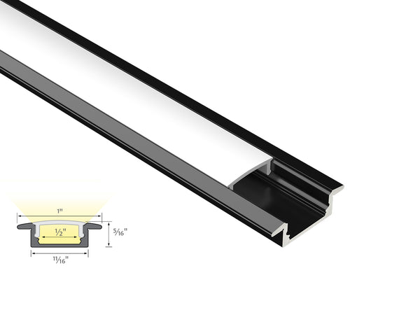 SLIM SHALLOW RECESS - GLQ 2309 Black Aluminum Channel + Milky Diffuser - 94" - 1