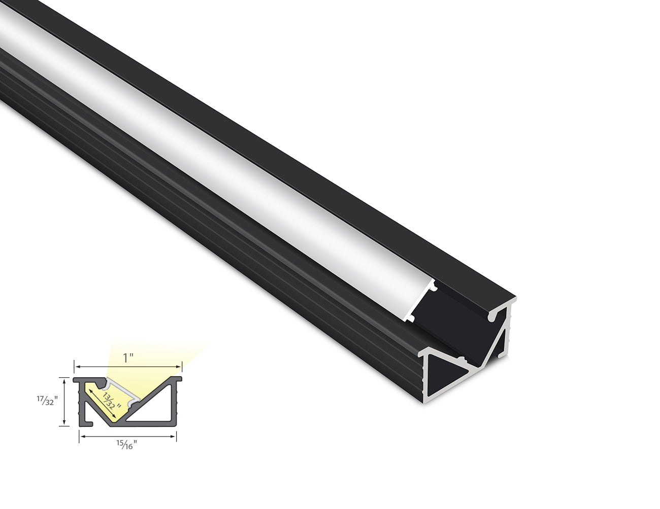 ANGLE RECESS-M - GLQ 1326 Black Aluminum Channel + Milky Diffuser - 94"