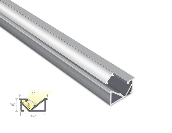 ANGLE RECESS-M - GLQ 1326 Silver Aluminum Channel + Milky Diffuser - 94" - 1