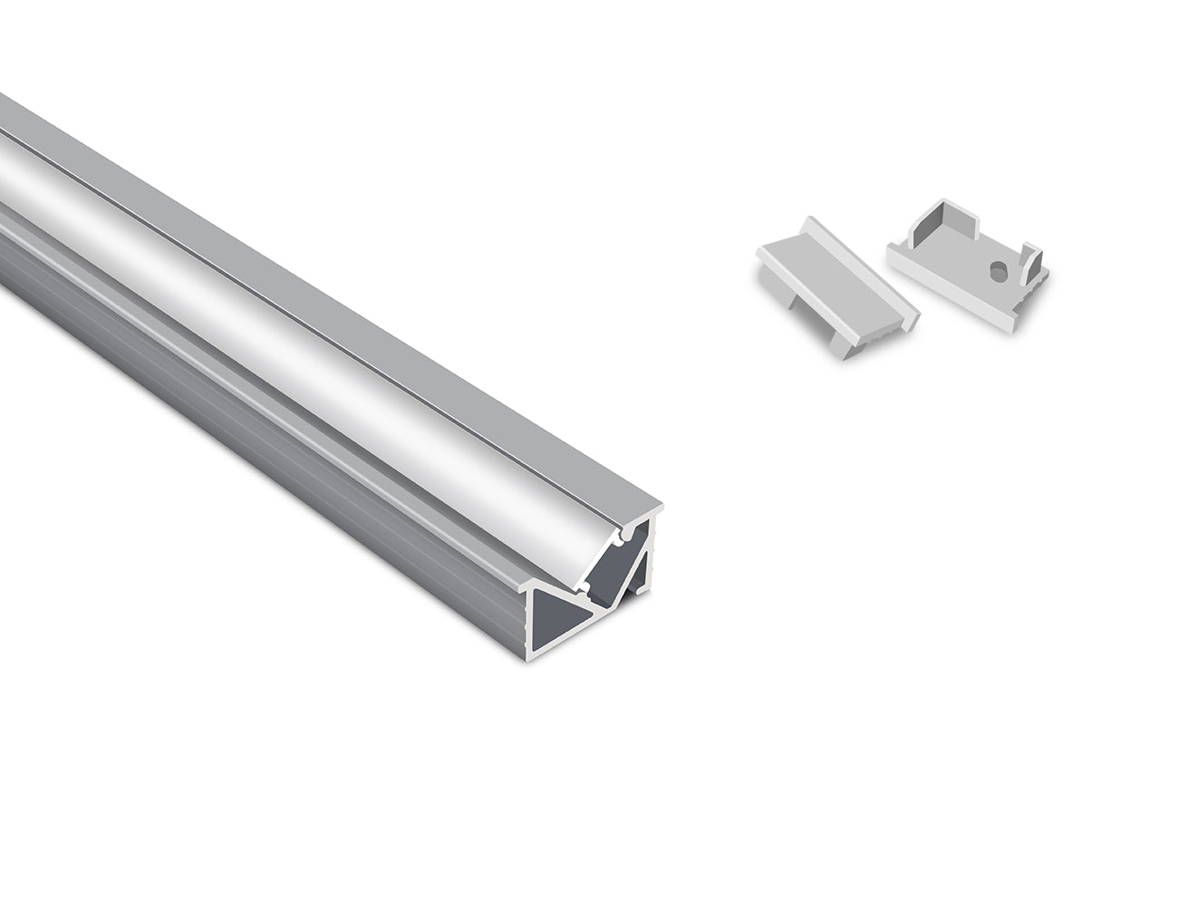 ANGLE RECESS-M - GLQ 1326 Silver Aluminum Channel + Milky Diffuser - 94"