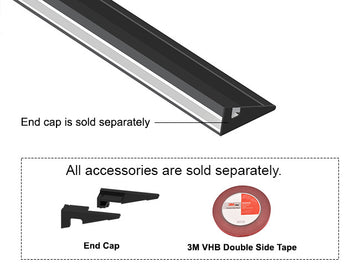 Slim triangular black aluminum LED channel for indirect under cabinet lighting, designed for glare-free illumination with 5mm LED strips