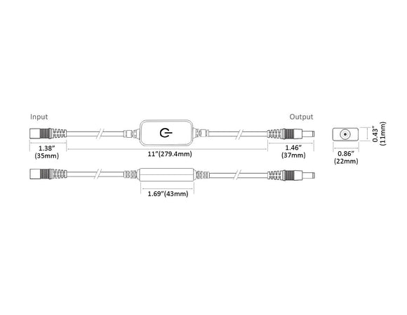 Dimensions of the inline touch dimmer switch