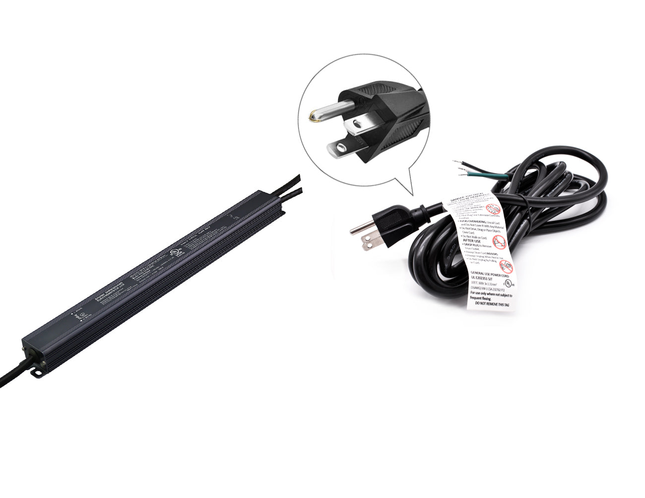 G Slim Series 24V 100W dimmable LED driver with a three-prong power cord for line voltage.