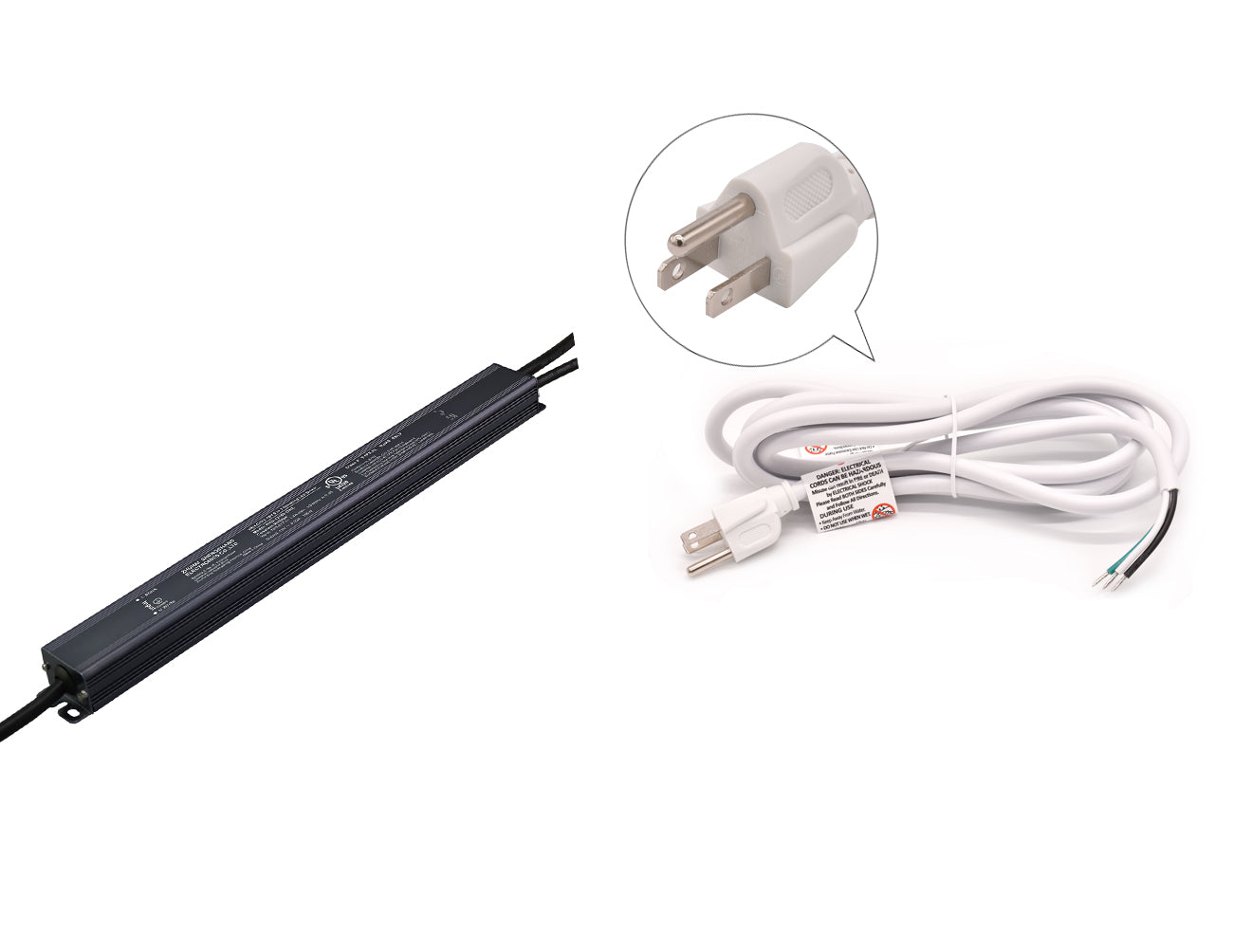 G Slim Series 24V 100W dimmable LED transformer with a three-prong power cord for 120VAC.