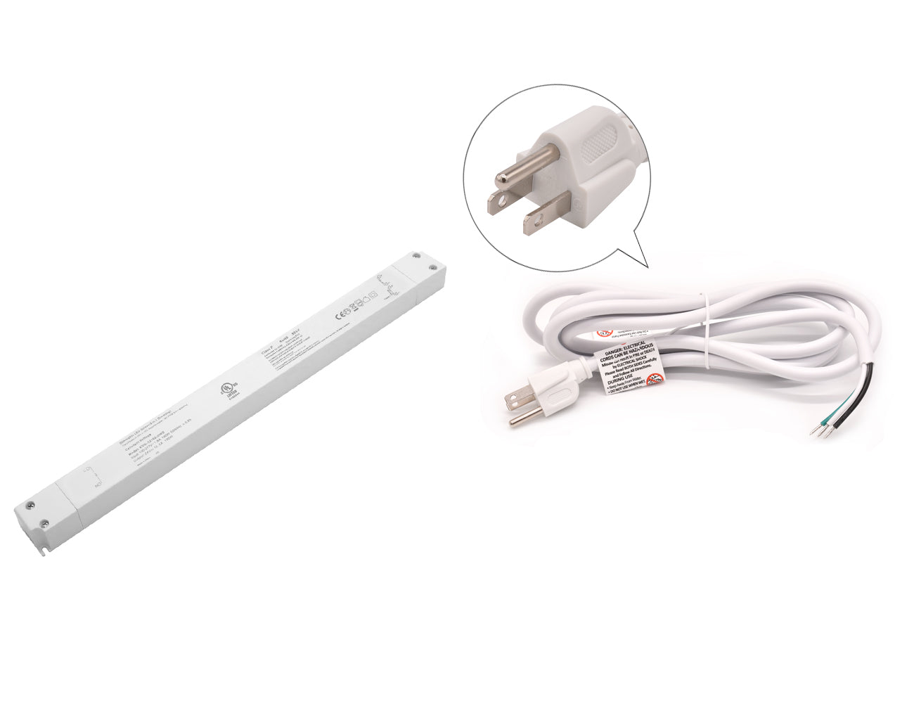 G Slim Series 24v 150w dimmable LED transformer with a three-prong power cord for 120VAC.