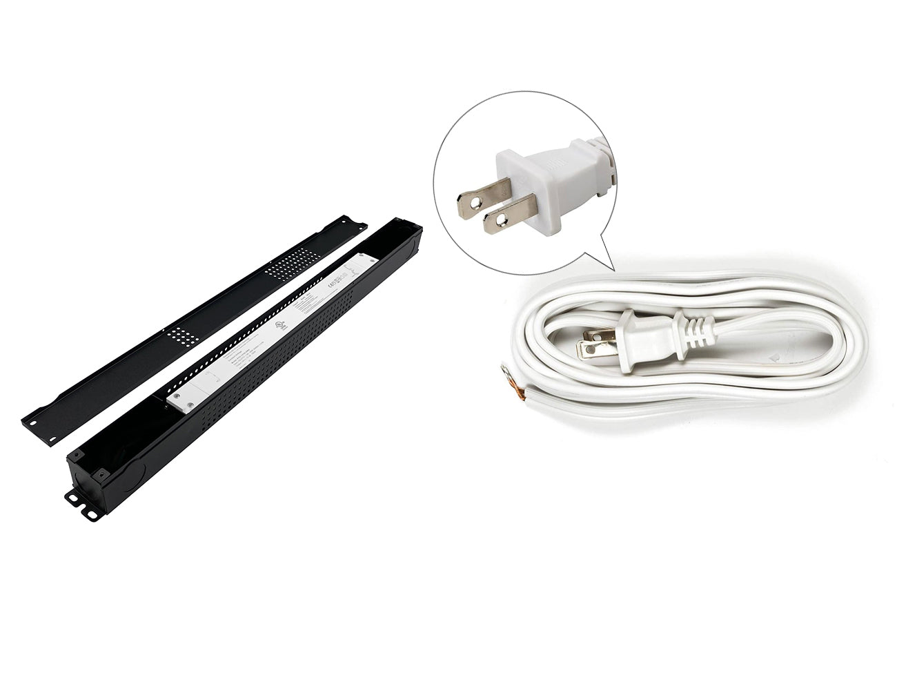 An open view of a G Series 24v 150w dimmable LED transformer with a two-prong power cord.