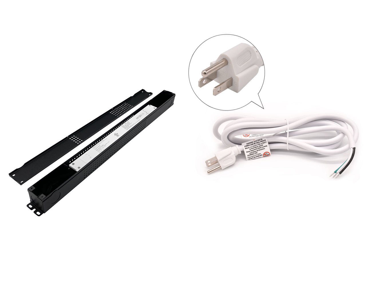 An open view of a G Slim Series 24v 150w dimmable LED transformer with a three-prong power cord for 120VAC.