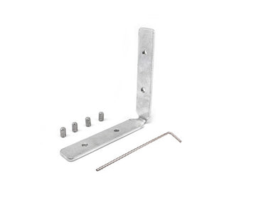 Front view of an AL L-shaped vertical connector with screws.