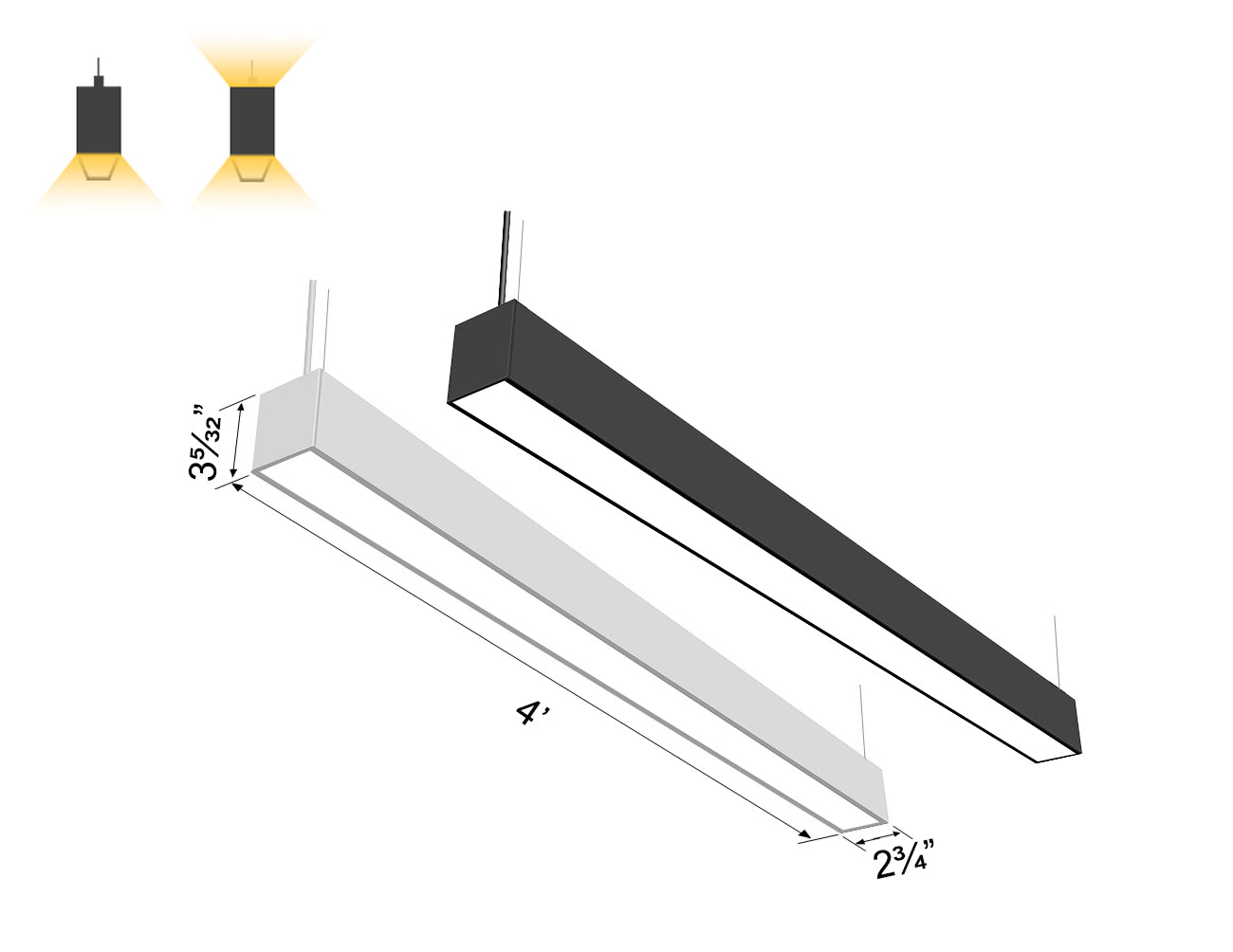 LED Linear Light - L8070 - Milky Flat Lens - 4ft | GL LED US LIGHTING