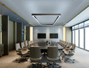 L8070 LED linear light with No Glare Lens forms a rectangular frame using L-shaped connections, suspended from the meeting room ceiling for glare-free up and down lighting

