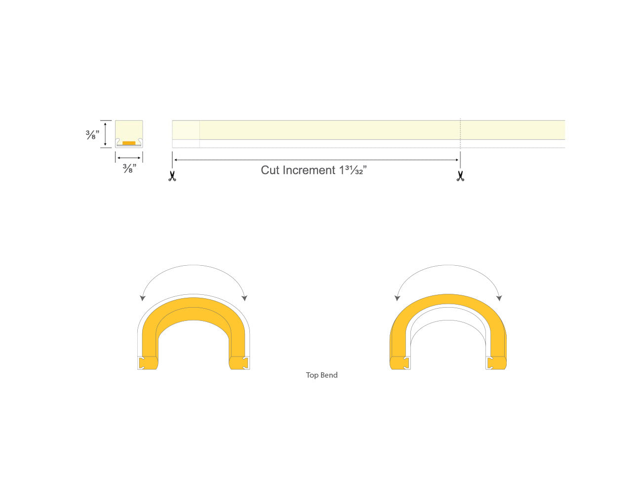 Dimensions of the LED 3D neon light. Cut increment is 1-31/32".