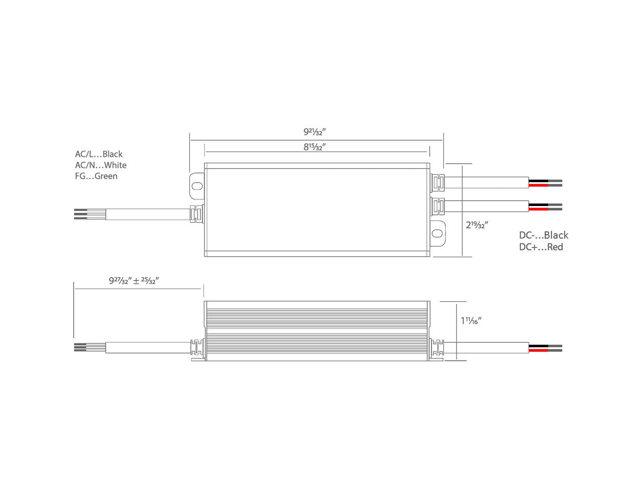 A specification sheet for the 300W low voltage LED driver with information about measurements, polarity, and wiring.