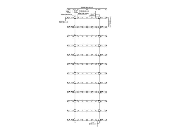 Dimensions of LED Ladder Light - 5 points (17" Width)