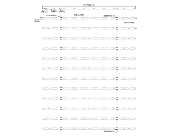 Dimensions of LED Ladder Light - 10 points (36.5" Width).