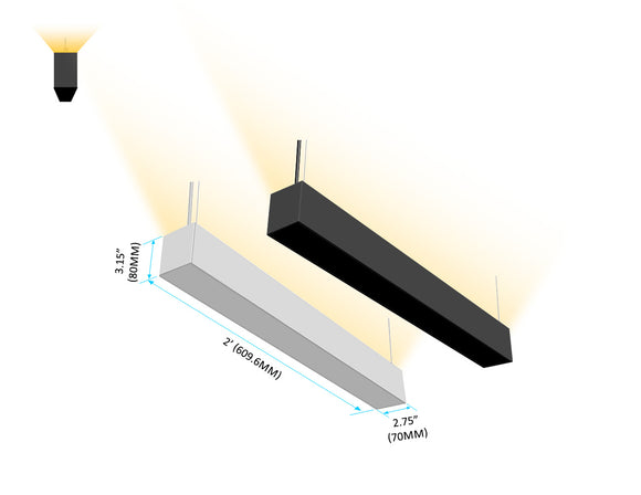 2ft up-light-only L8070 linear fixture in black and white, ideal for indirect ceiling wash lighting.