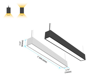 GL LED L8070 linear lights in 2ft length, available in black and white finishes, featuring up and down lighting.