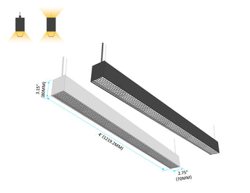 4ft L8070 linear fixture with downward or up/down lighting, using Honeycomb Lens to minimize glare and focus light for enhanced beam control.
