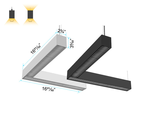 L-Shape L8070 linear light with Louver Lens for enhanced light control, supporting downlight or up/down light modes, in black or white.