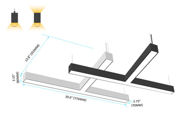 Modular GL L8070 T-shape linear light offering flexible lighting direction—down only or up and down—with color options.