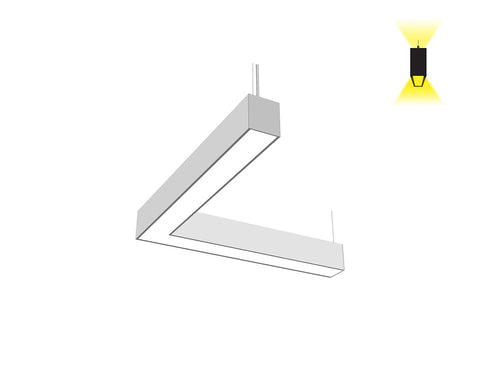 Bottom view of GL LED L8070 up and down continuous run linear light fixture L-shaped in white color.