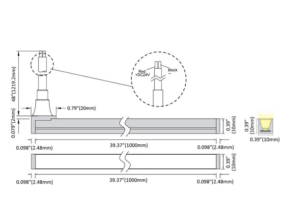 The dimensions of the top bend neon LED lights.