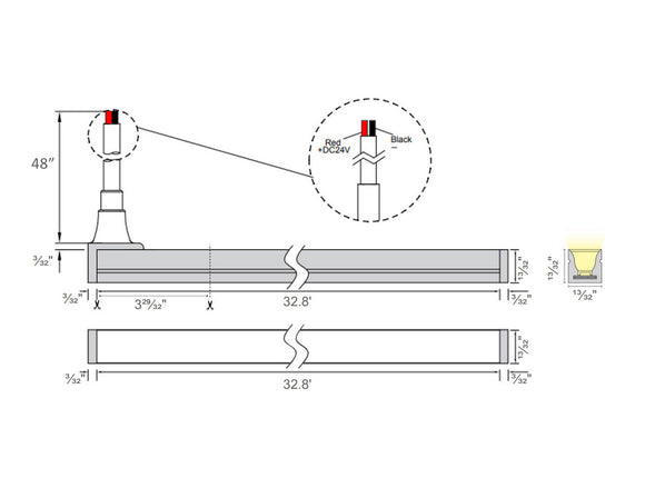 The dimensions of the top bend neon LED lights.