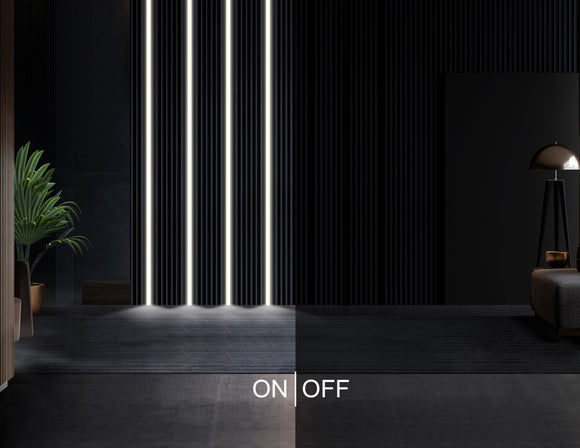 When the LED strip lights are turned off, the black aluminum channel blends into the room decor seamlessly.