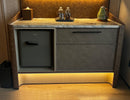 LED strip lights are used in an aluminum channel to illuminate a mini bar.