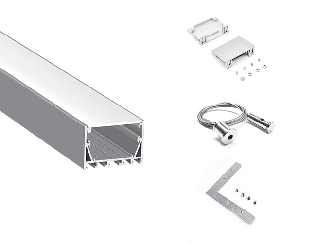The ES 5035 aluminum channel with matching endcaps, suspension kit, and connector kit.