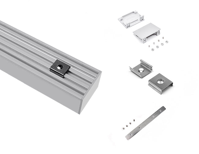 The ES 5035 aluminum channel with matching endcaps, mounting clips, and connector kit.