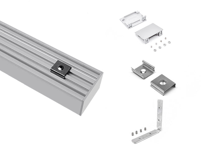 The ES 5035 aluminum channel with matching endcaps, mounting clips, and connector kit.