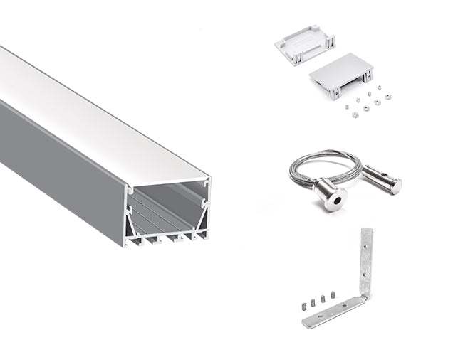 The ES 5035 aluminum channel with matching endcaps, suspension kit, and connector kit.