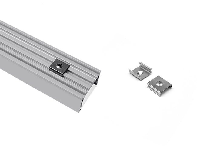 The ES 5035 aluminum channel with matching mounting clips.