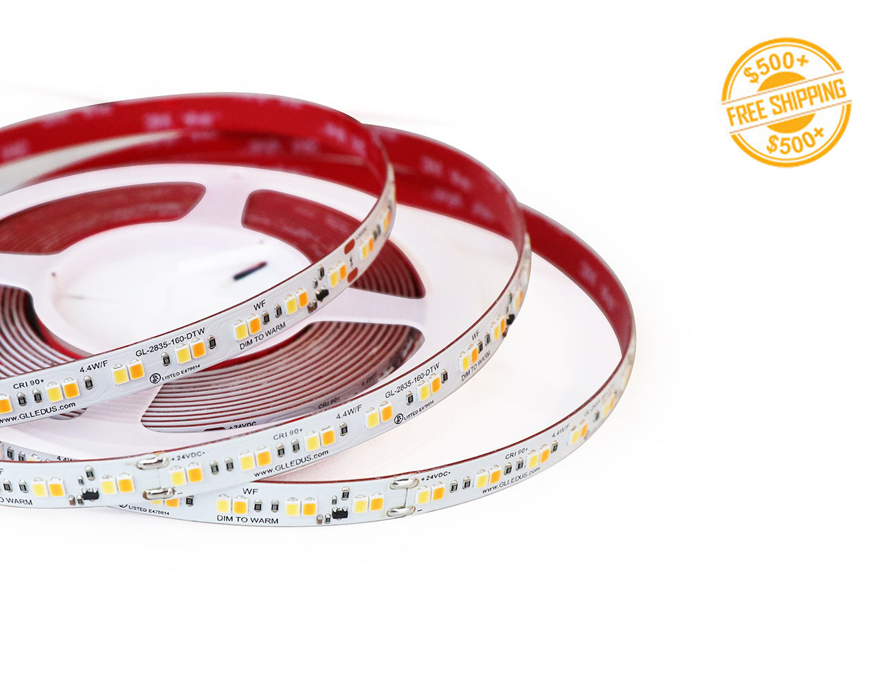 Tunable White LED Strip, Dim to Warm LED Tape Light, 24V, IP20 – Smooth color temperature adjustment from 1800K to 3000K, TRIAC dimmer compatible for creating ambient or functional lighting in kitchens, living rooms, and bedrooms. Perfect for relaxing or task-oriented environments.