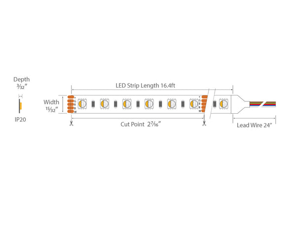 LED Strip Light - Color Changing - RGBW 4 in 1 - Super Bright - Dry Location IP20 - 24V - 5