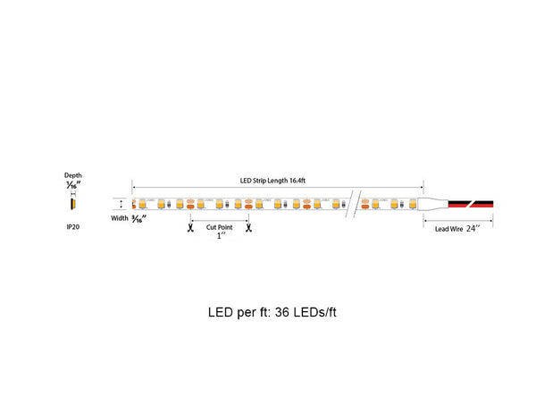 LED Strip Light - Single Color - Standard Bright - White  Legend-3 - Dry Location IP20 - 12V - 5