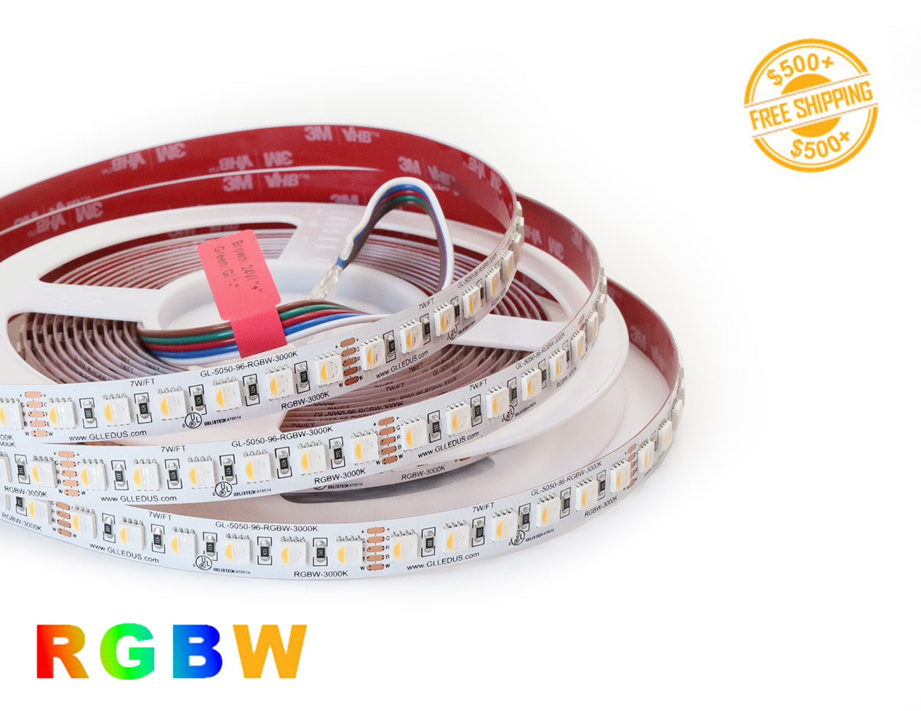 RGBW LED Strip Light - 4-in-1 Chip 5050 Color-Changing LED Tape, 24V, IP20, 3000K/6000K - Versatile LED strip offering seamless color blending for dynamic lighting effects, perfect for photography lighting, art galleries, film sets, and studios, with easy installation using 3M™ adhesive backing.