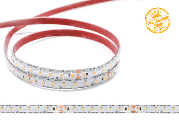 ECO Series 24VDC low voltage LED strip lights and a label for free shipping on orders over $500. This wet rated low voltage LED light strip has many commercial lighting design uses and can be surface mounted or recessed and features LED dimming capabilities.