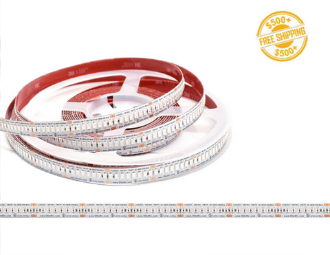 Front view of LED Strip Light - Single Color - Standard Bright - LEGEND BLUE- Dry Location IP20 - 24V; dimensions of the strip light and cutting point distance is shown; a label of free shipping for orders over $500 is shown as well.