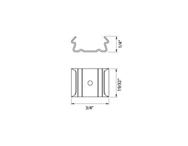 Dimension of aluminum channel ES-2321 accessory metal clip. The length is 11/16" and width is 19/32".