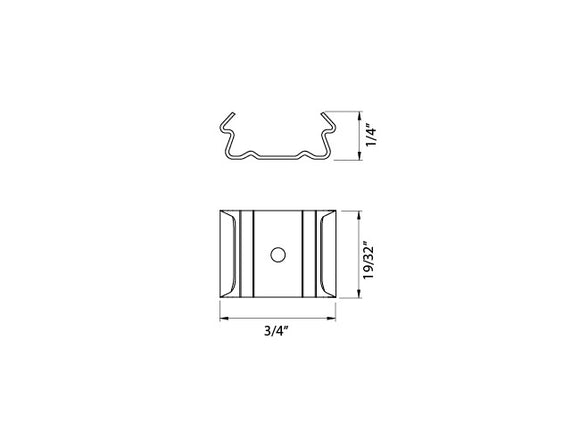 Dimension of aluminum channel ES-2321 accessory metal clip. The length is 11/16" and width is 19/32".