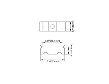Dimension of aluminum channel ES-2321 accessory mounting clip. The length is 1" and width is 13/32".